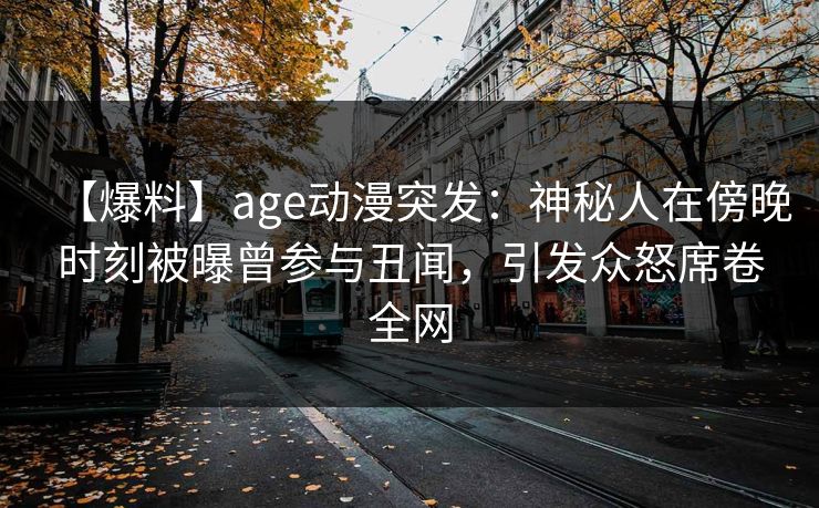 【爆料】age动漫突发:神秘人在傍晚时刻被曝曾参与丑闻,引发众怒席卷全网