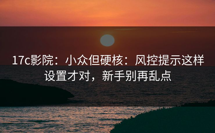 17c影院：小众但硬核：风控提示这样设置才对，新手别再乱点